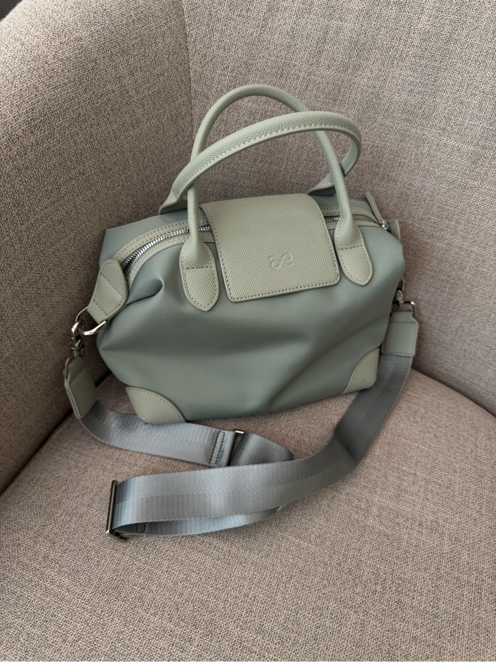 HOLB Anytime Mint Green Women's Nylon Satchel Bag with Detachable Strap Medium